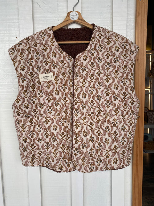 Gilet Suzanne - bouclette marron et gaze de coton matelassée