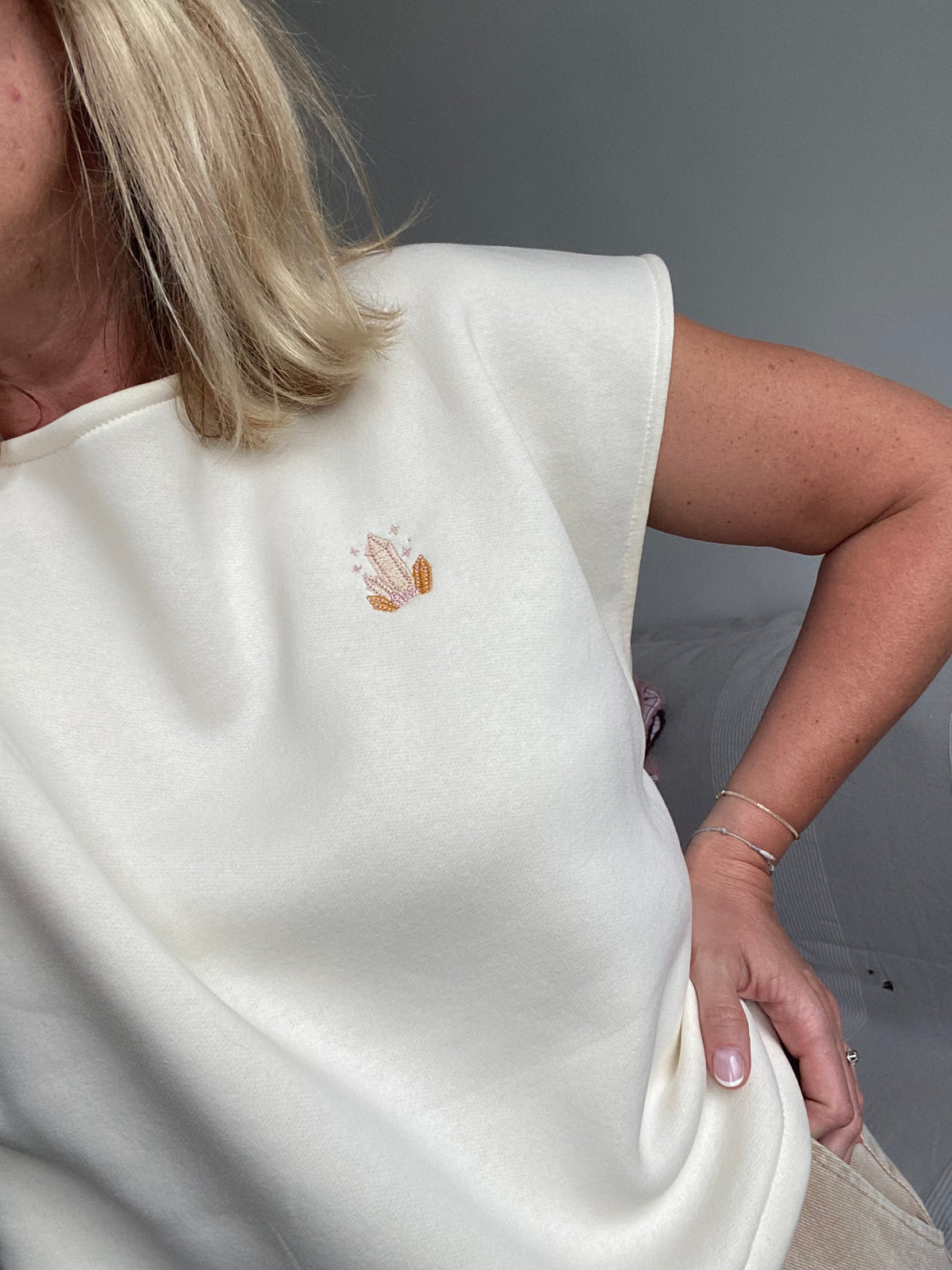 Pull SOFIA - écru, broderie cristaux