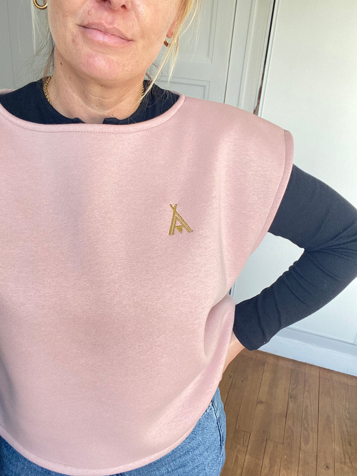 Pull SOFIA - rose, broderie éthnique