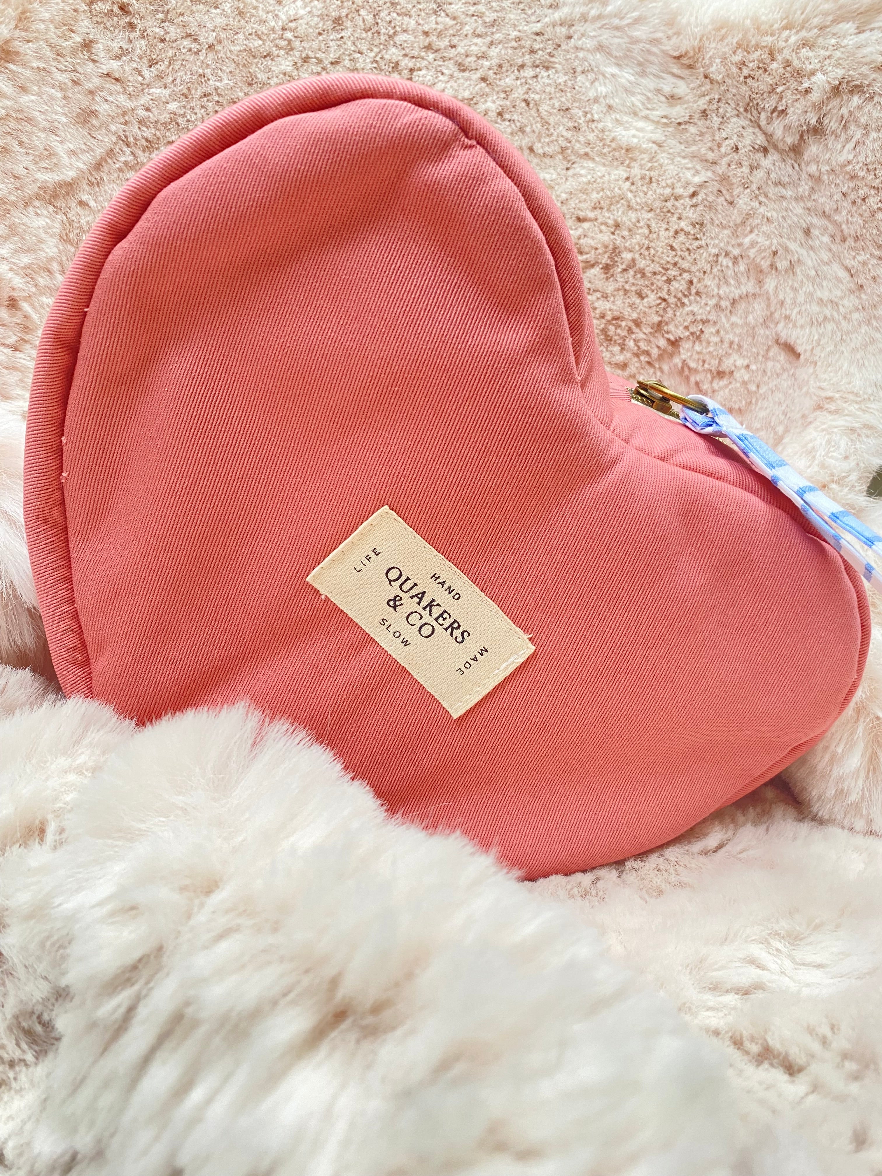 Trousse coeur - Broderie signature artisanale - Pink Blue