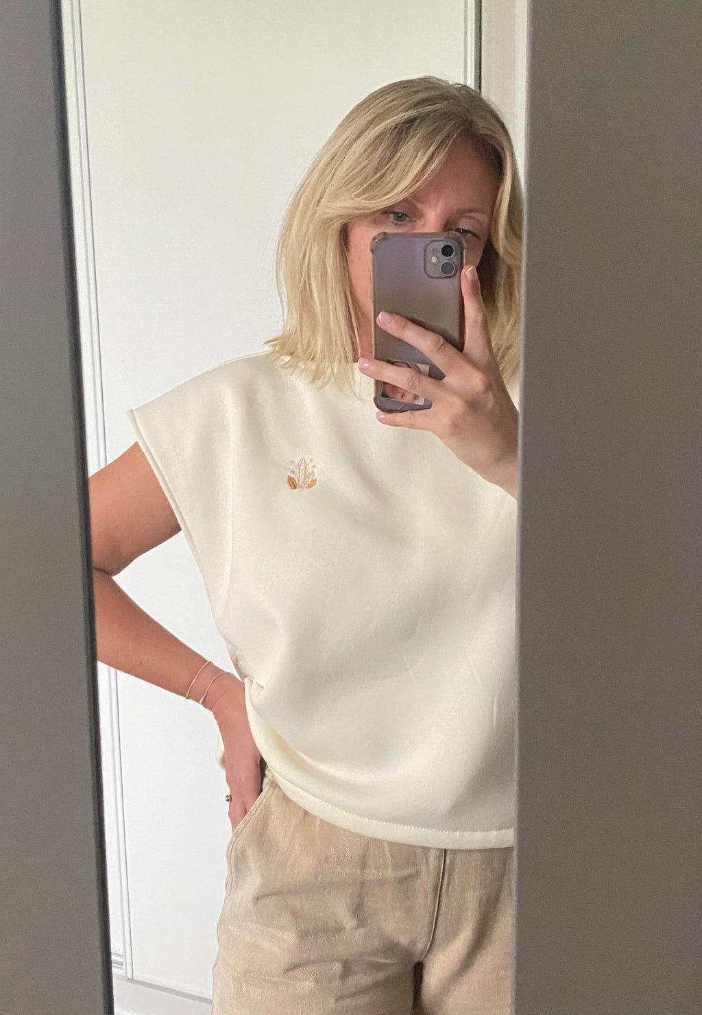 Pull SOFIA - écru, broderie cristaux