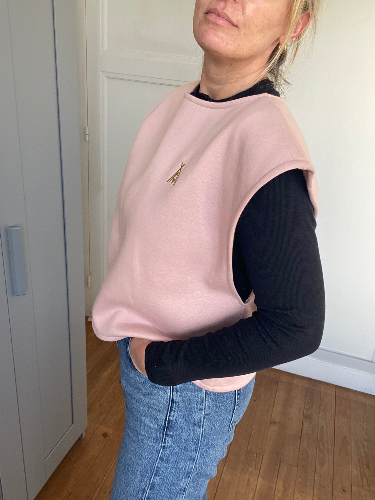 Pull SOFIA - rose, broderie éthnique