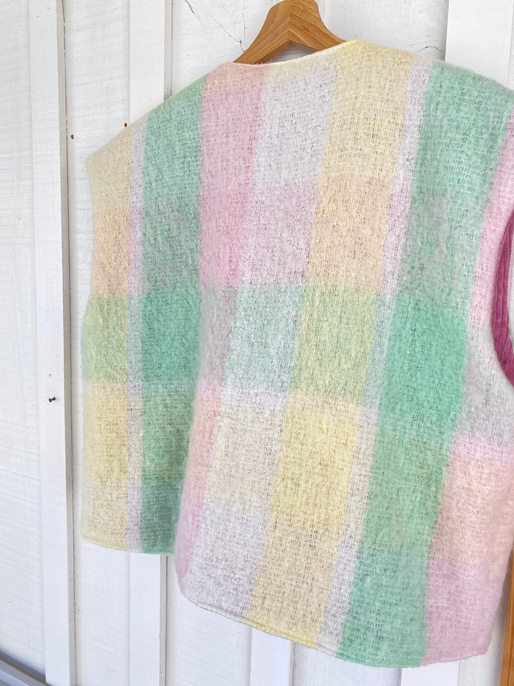 Gilet Suzanne - velours rose et carreaux
