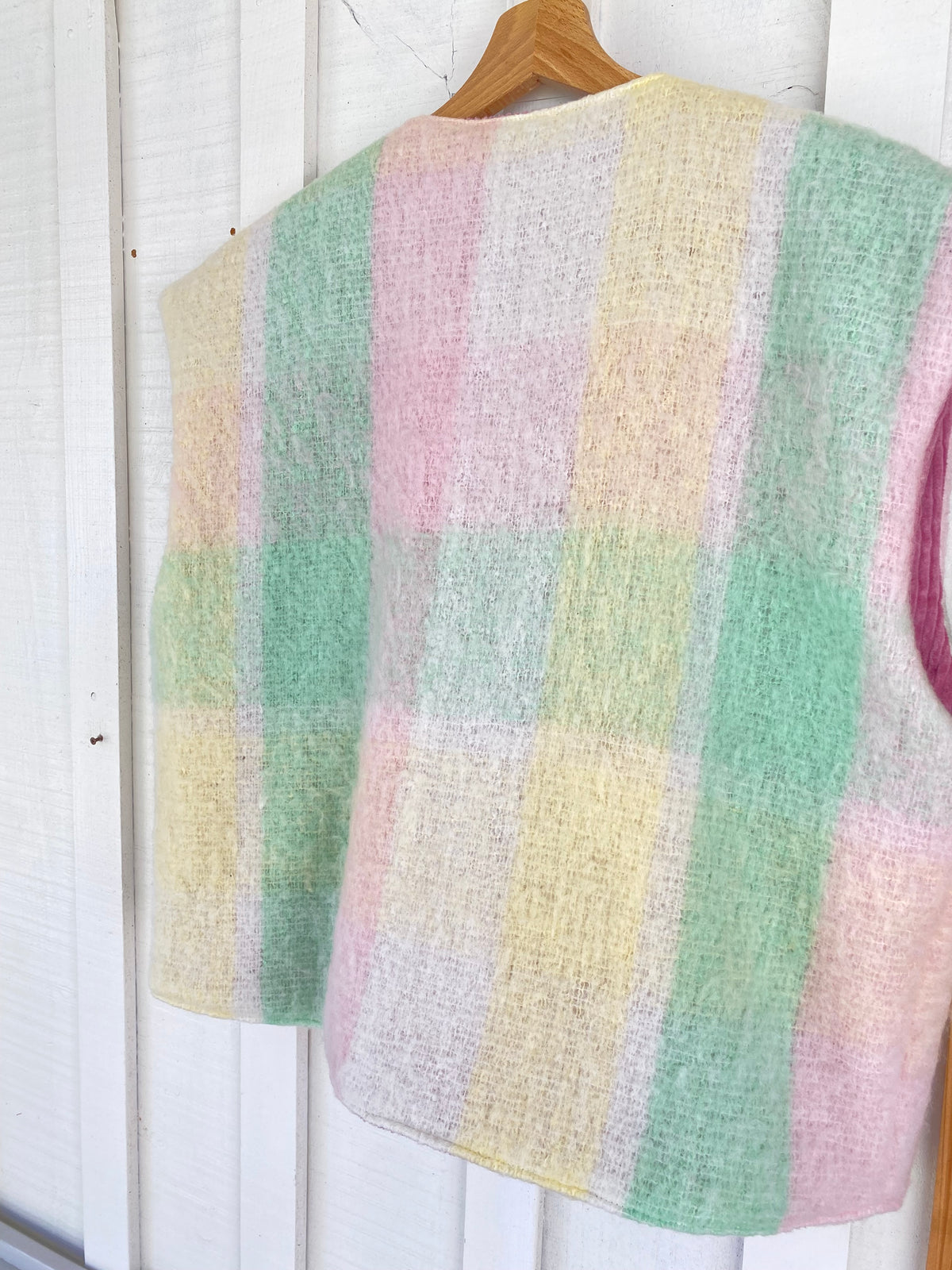 Gilet Suzanne - velours rose et carreaux