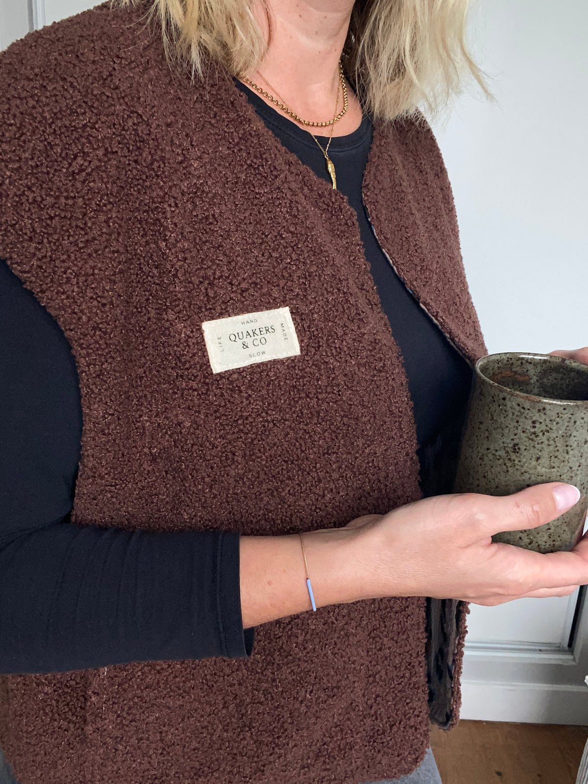 Gilet Suzanne - bouclette marron et gaze de coton léopard
