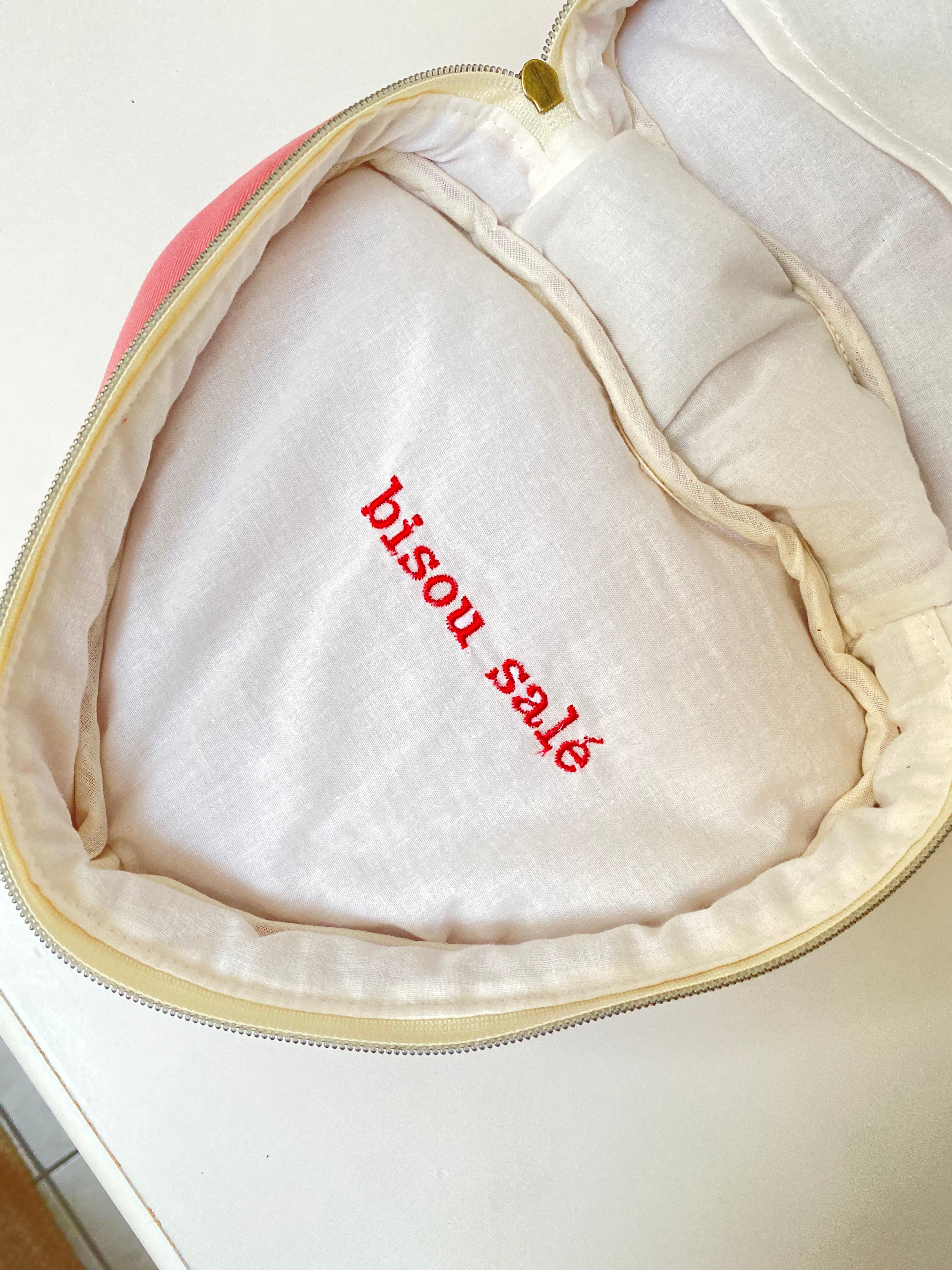 Trousse coeur - Broderie signature artisanale - Pink