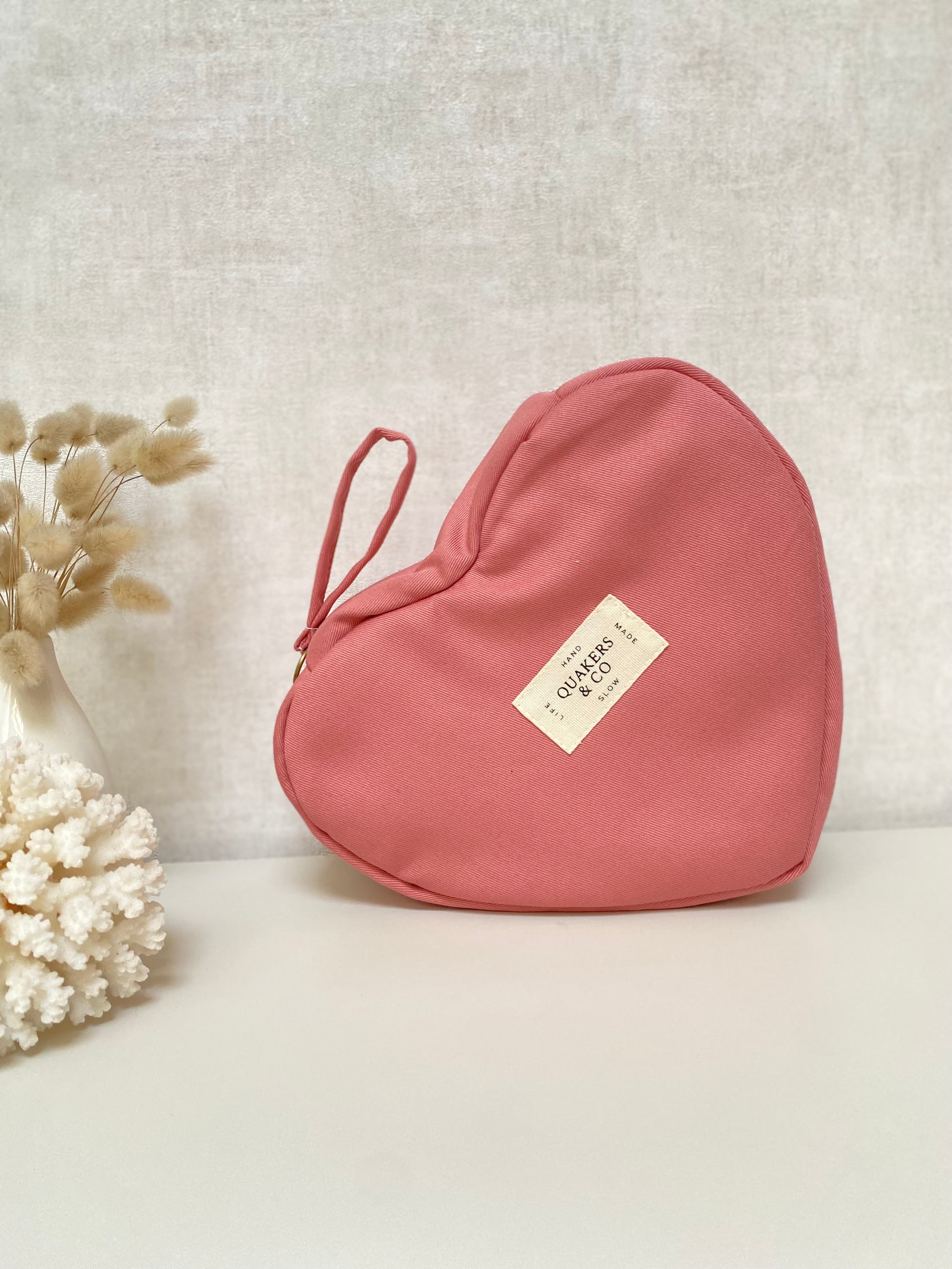 Trousse coeur - Broderie signature artisanale - Pink