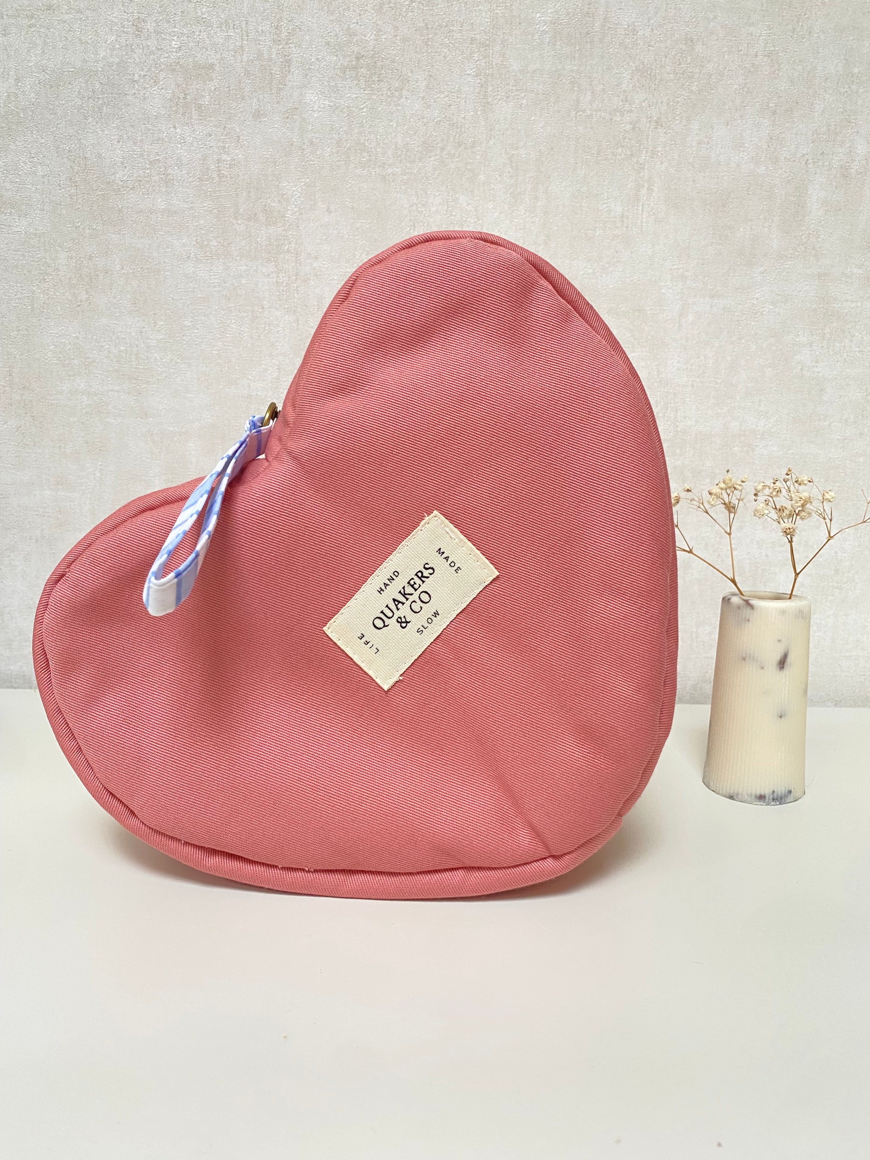 Trousse coeur - Broderie signature artisanale - Pink Blue