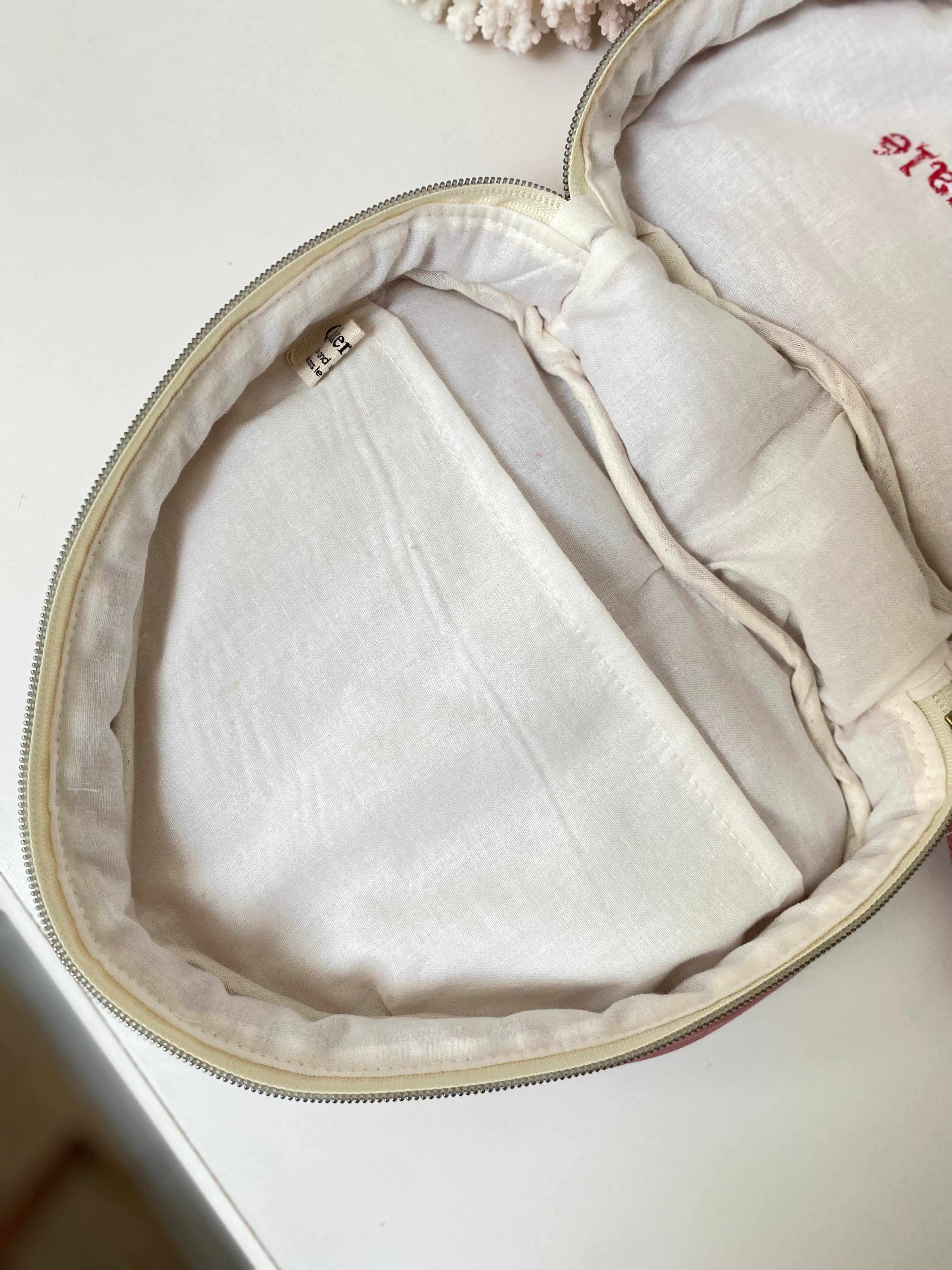 Trousse coeur - Broderie signature artisanale - Pink